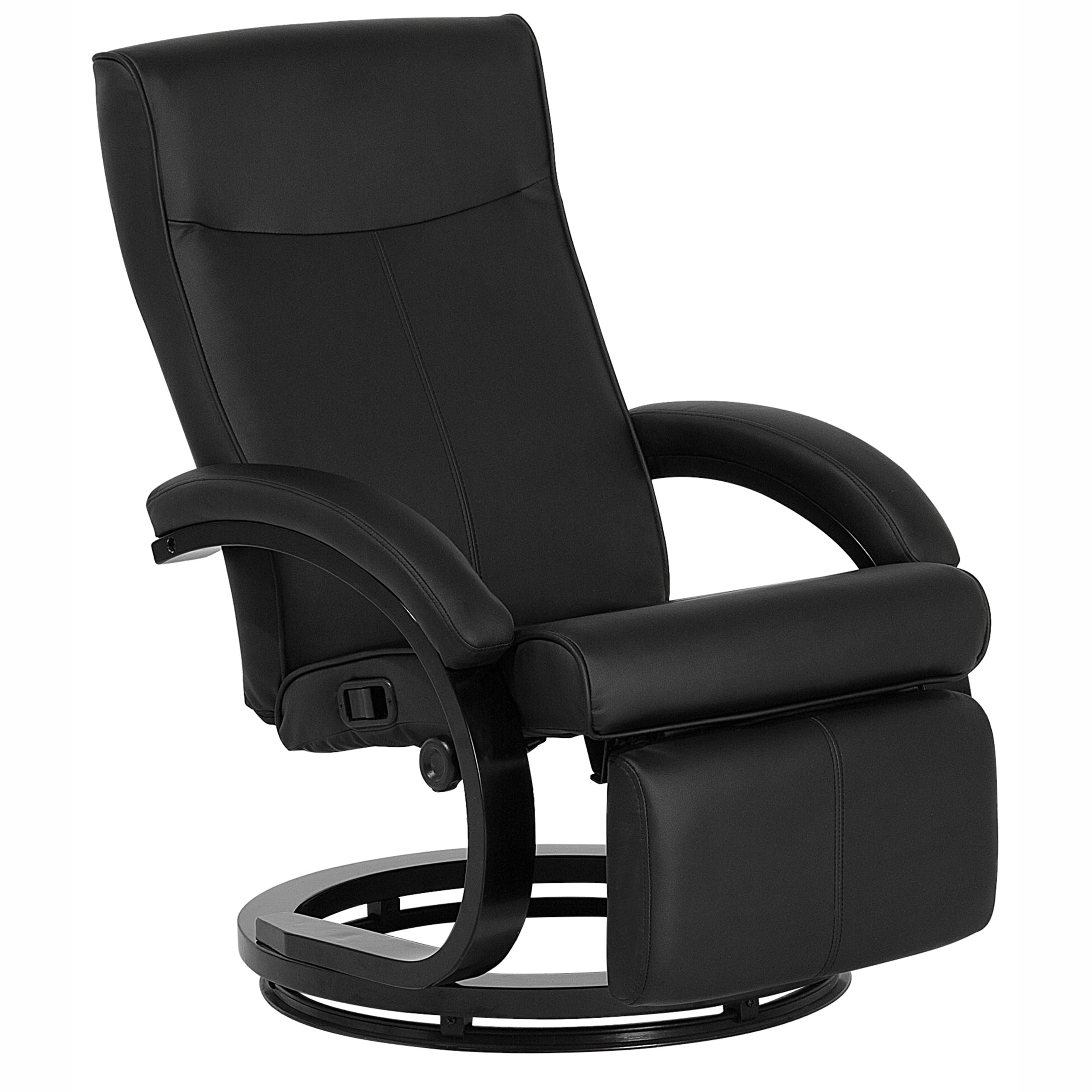 Beliani Fauteuil Inclinable en Cuir PU Noir avec Rembourrage Épais et Repose-Pied pour Salon au Design Moderne et Élégant