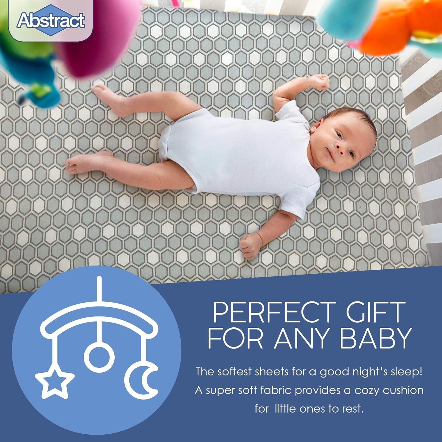 Abstract Cotton Crib Sheets - Fitted Crib Sheet for Standard Crib Mattress - Ultra Soft Crib Sheets for Boys Girls Baby - Universal - Snug Fitted - Cotton - 28"x52" (Gray Honeycomb)