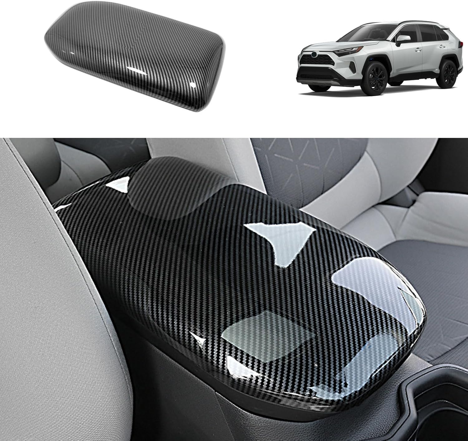Car Accessories Compatible with Toyota RAV4 2025 2024 2023 2022 2021 2020 2019 Center Console Armrest Box Cover Trim Interior Frame Molding Protector ABS 1PC(Carbon Fiber Style)