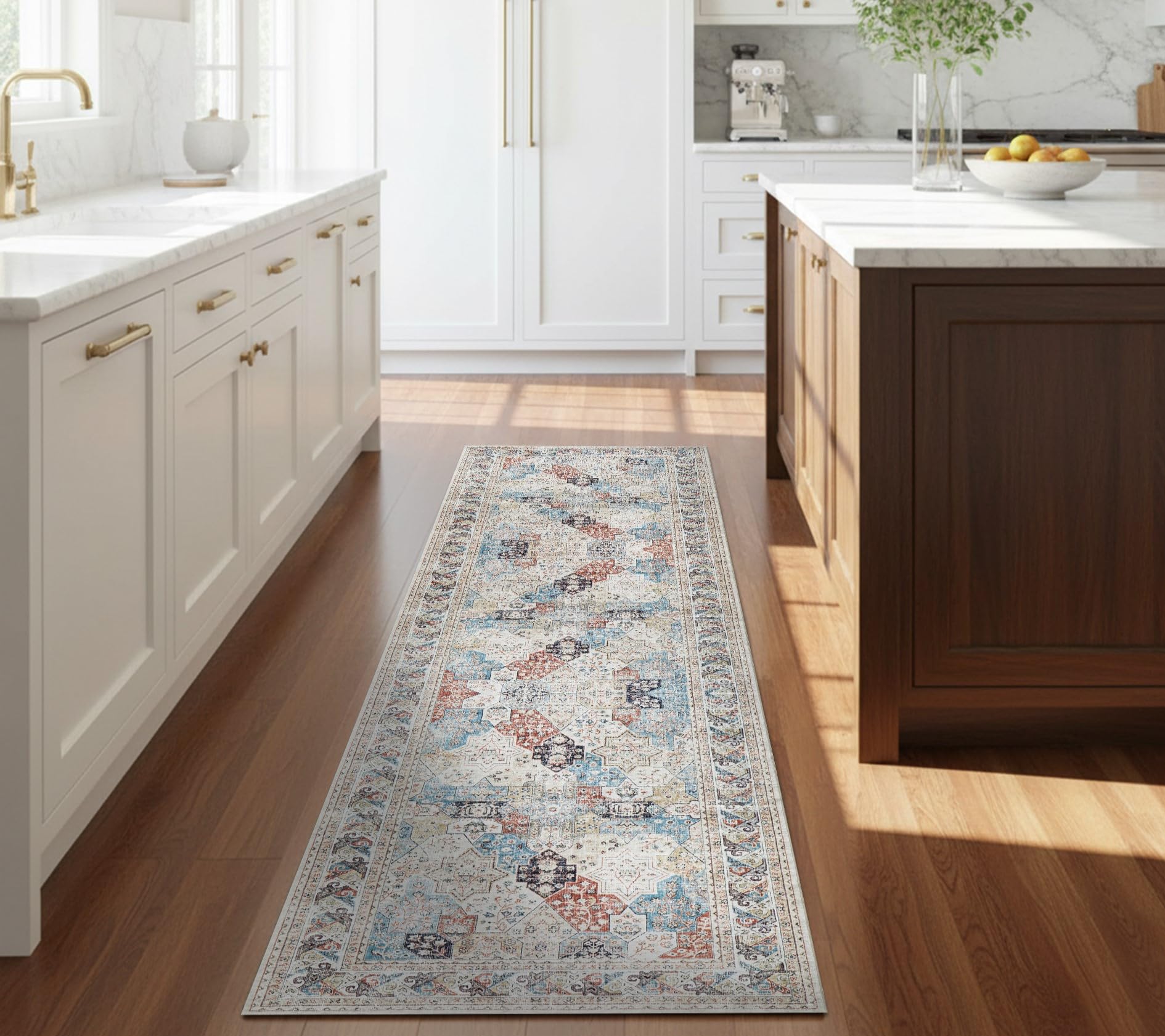 Hafaa Carpets Runners for Hallway Non-Slip 80x300 Large Washable Traditional Pattern Rug – Easy to Clean Floor Carpet Bedroom Rugs (Coastal)