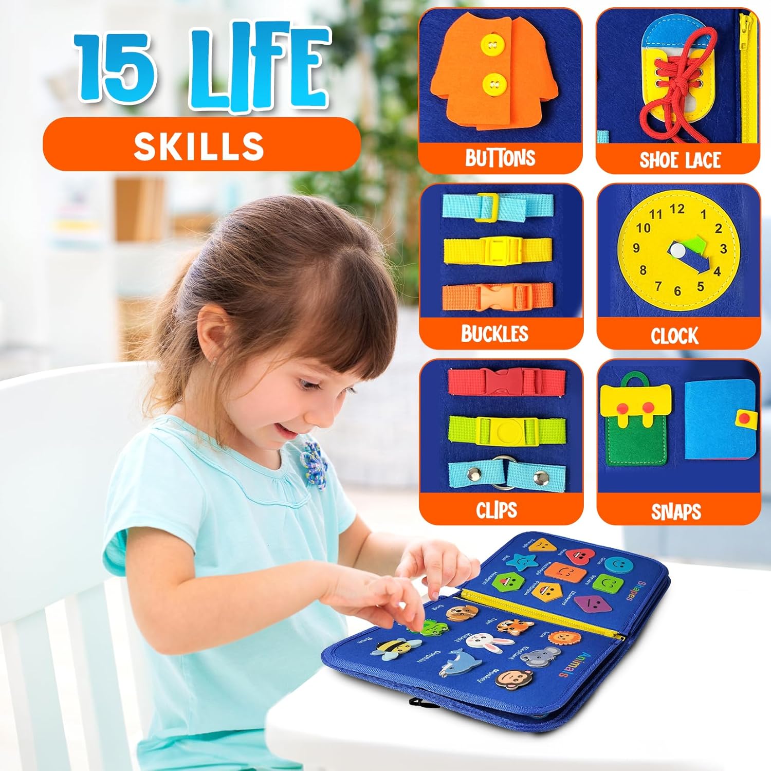 Montessori Busy Board for Toddlers 1-4 Years - Educational Sensory Toy for Fine Motor Skills & Learning Activities - Travel-Friendly Preschool Toy for Boys & Girls, Travel Toy for Kids