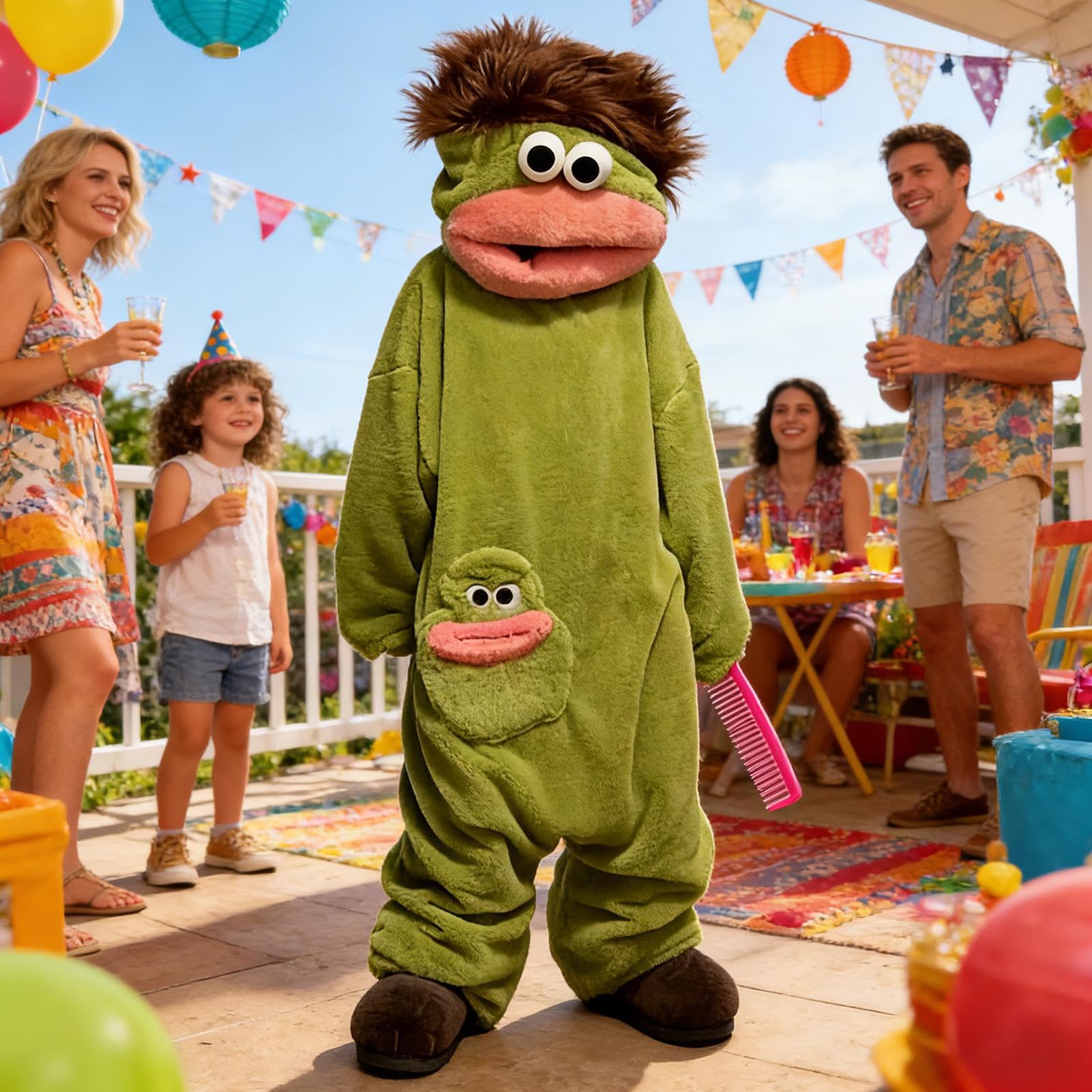 Generisch Divertente costume intero per adulti – Verde morbido grande bocca | Tuta in pile oversize morbida e morbida – per uomo e donna, casa, soggiorno, bagno,