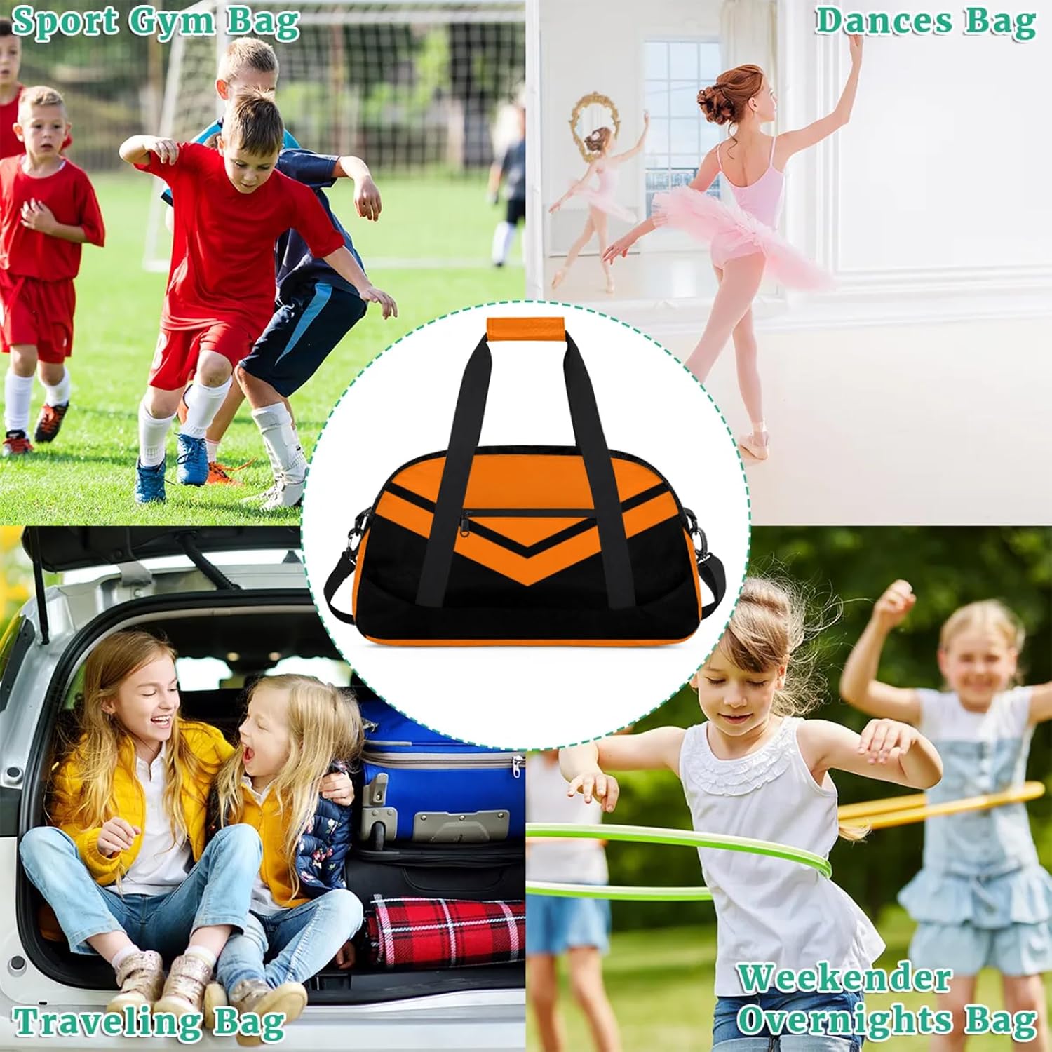 Sports Duffle Bags Orange Travel Duffle Bag Waterproof Gym Weekender Overnight Carry On Bag for Dance, Yoga