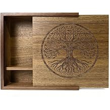 Walnut Wood Memory Box with Sliding Lid - Engraved Tree of Life 2-Compartment Decorative Keepsake Storage Case for 4x6 Photos & USB Flash Drive, Presentation Gift for Wedding Photographers