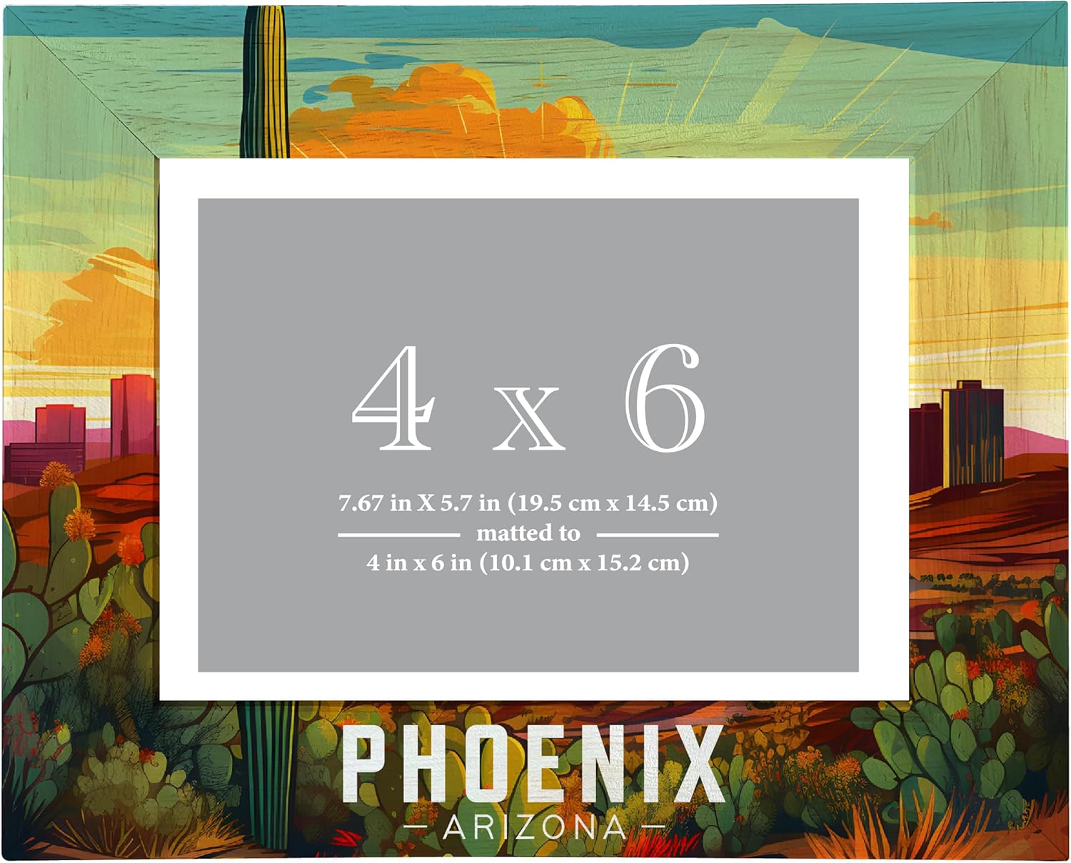 R and R Imports Phoenix Arizona Design D Souvenir Wooden Photo Frame Matted 4 x 6 Inch 2-Pack