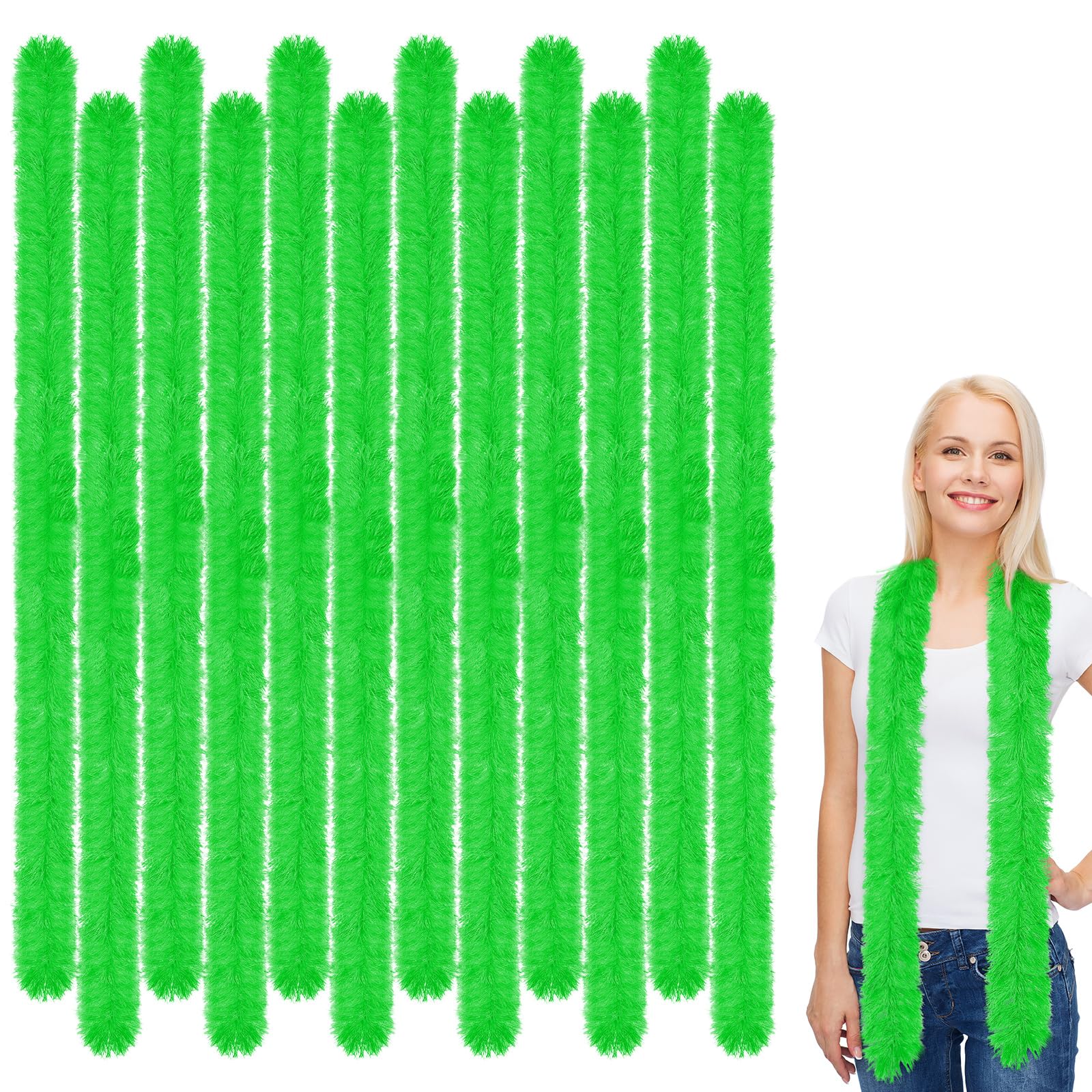 Xtinmee 12 Pcs Feather Boas Artificial Fluffy Boas for Party Bulk Color Feather Scarf for Women Christmas Tea Party, Green, 5 ft