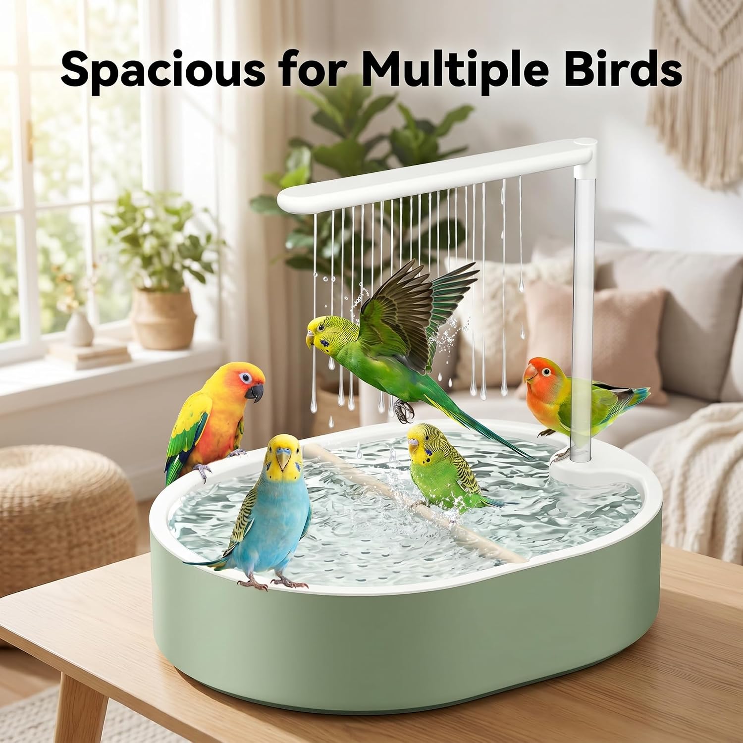 Automatic Bird Bath for Cage, Bird Shower Bath with Circulating Water Fountain & USB Pump, Large Parakeet Shower Bath for Parrot Budgies Cockatiels Conures Lovebirds African Grey