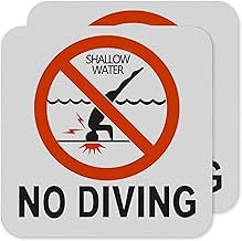 No Diving Sign (2 Pack)- 6x6 Inch Adhesive Vinyl Sticker for Pools, Waterproof and
