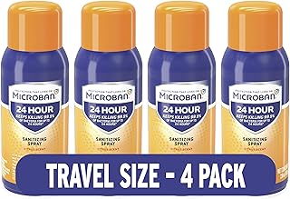 Sponsored Ad - Microban Disinfectant Spray, Travel Size 24 Hour Sanitizing Spray, Citrus Scent, 4 Count (2.8 fl oz Each)