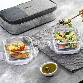 Cello Delighta Square Borosilicate Lunch Box with Jacket, 320ml, Set of 2, Medium