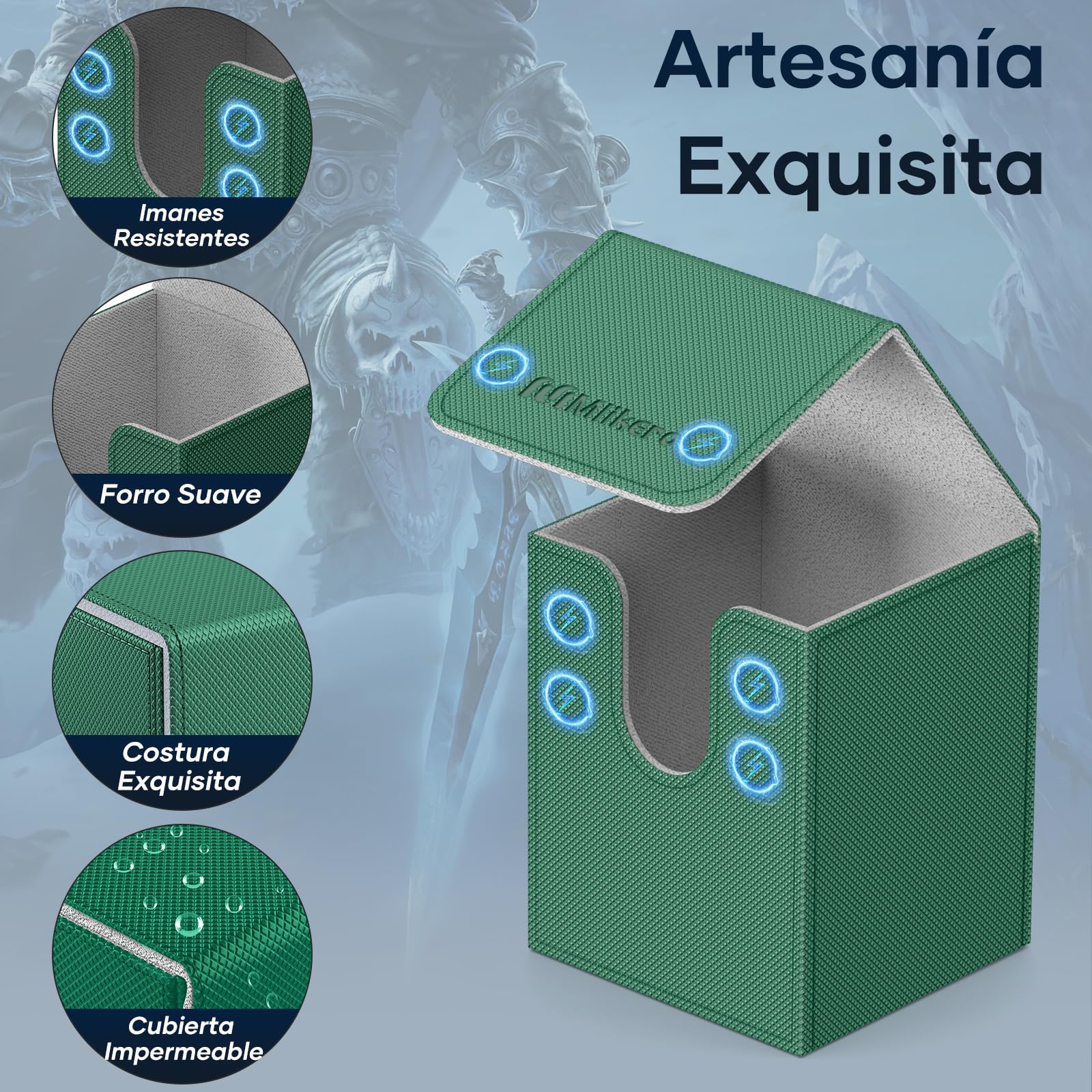 Mlikero 4 Pack Deck Box de Gran Tamaño y Apta para 100+ Cartas de una Sola Manga con 4 Divisores, Caja Carta Deckbox, Caja carta de Cuero de Calidad para Card Coleccionables