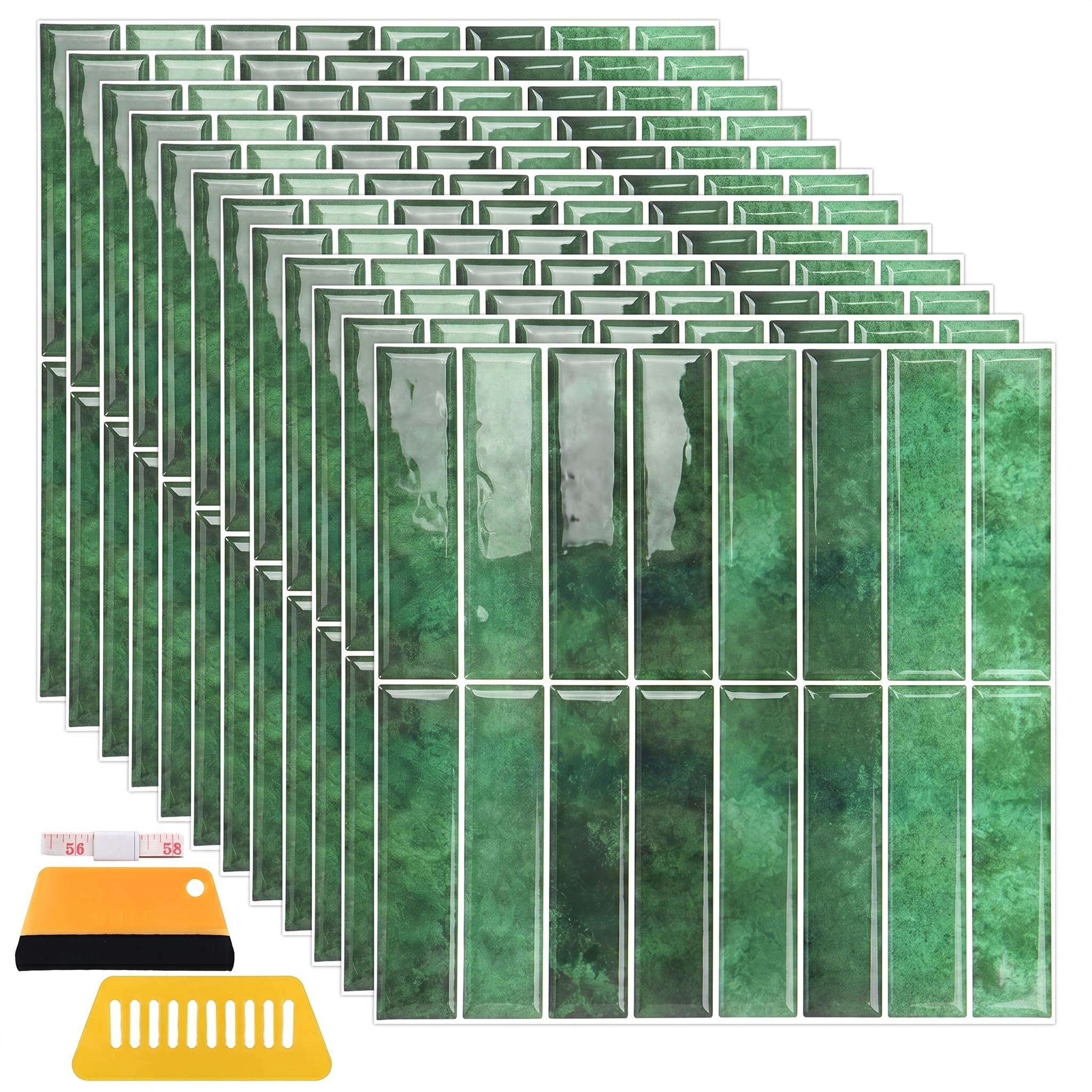 Yuaerbuo 12 Sheets 3D Self Adhesive Wall Tiles 30.5×30.5cm/12×12in, PU Waterproof Peel and Stick Wall Tiles Backsplash Tile Stickers for Bathroom Kitchen Living Room Decor or Renovation(Green) — image 1