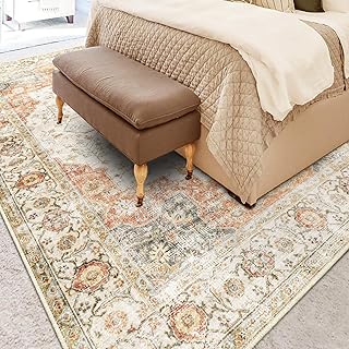 200x290cm Washable Vintage Area Rug，Printed Home Decor Floor Mat Tradtional Indoor Carpet，Foldable Distressed Anti-slip Rug