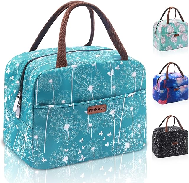 Cute Lunchboxes Women Lunch Bag for Work,Insulated Reusable Lunch Bag, Leakproof Cooler Tote Lunch Bag, Travel Lunch Bag (Blue Dandelion)
