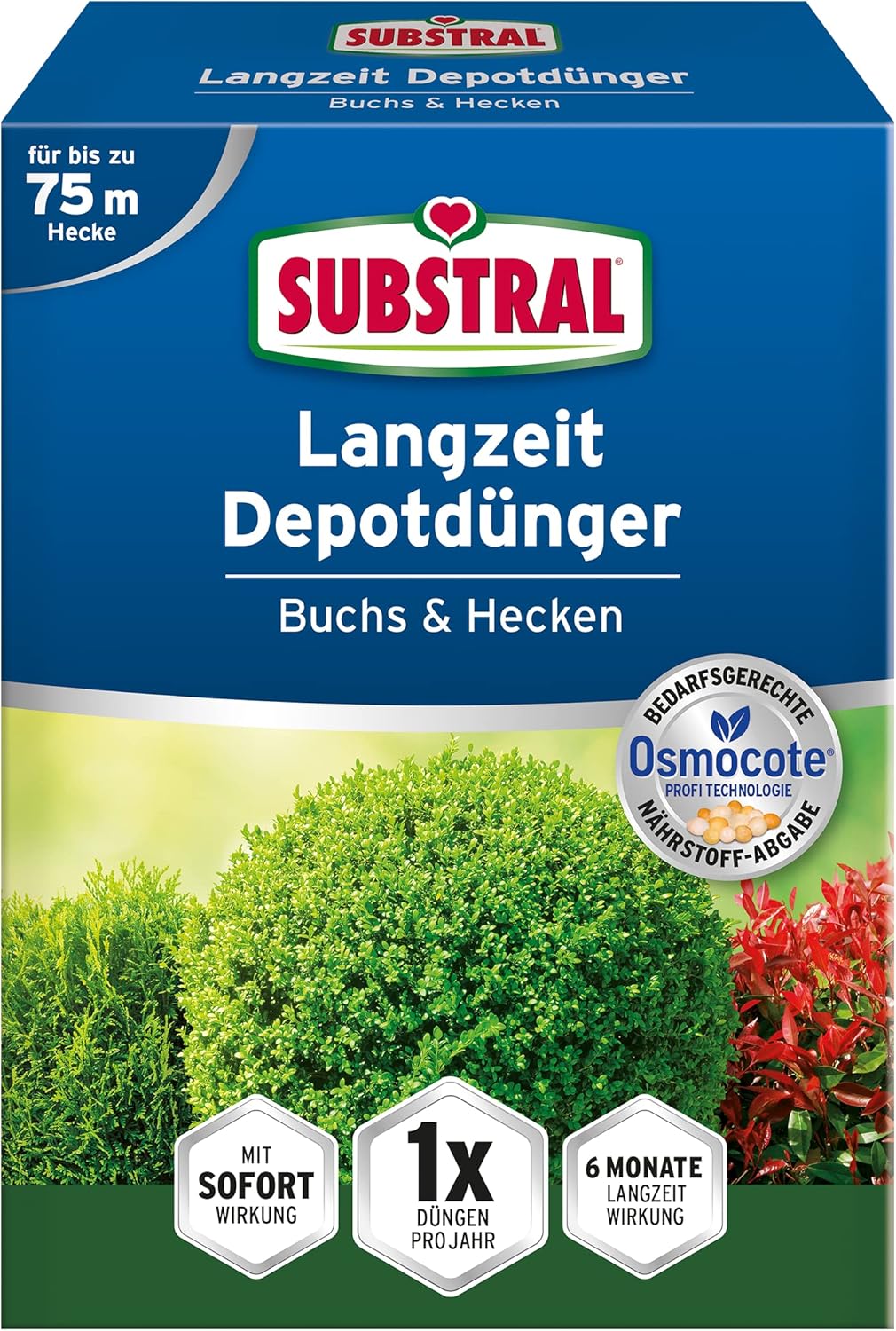 Substral Long-term depot fertiliser for boxwood and hedges, Osmocote premium long-term fertiliser with professional technology, 1.5 kg