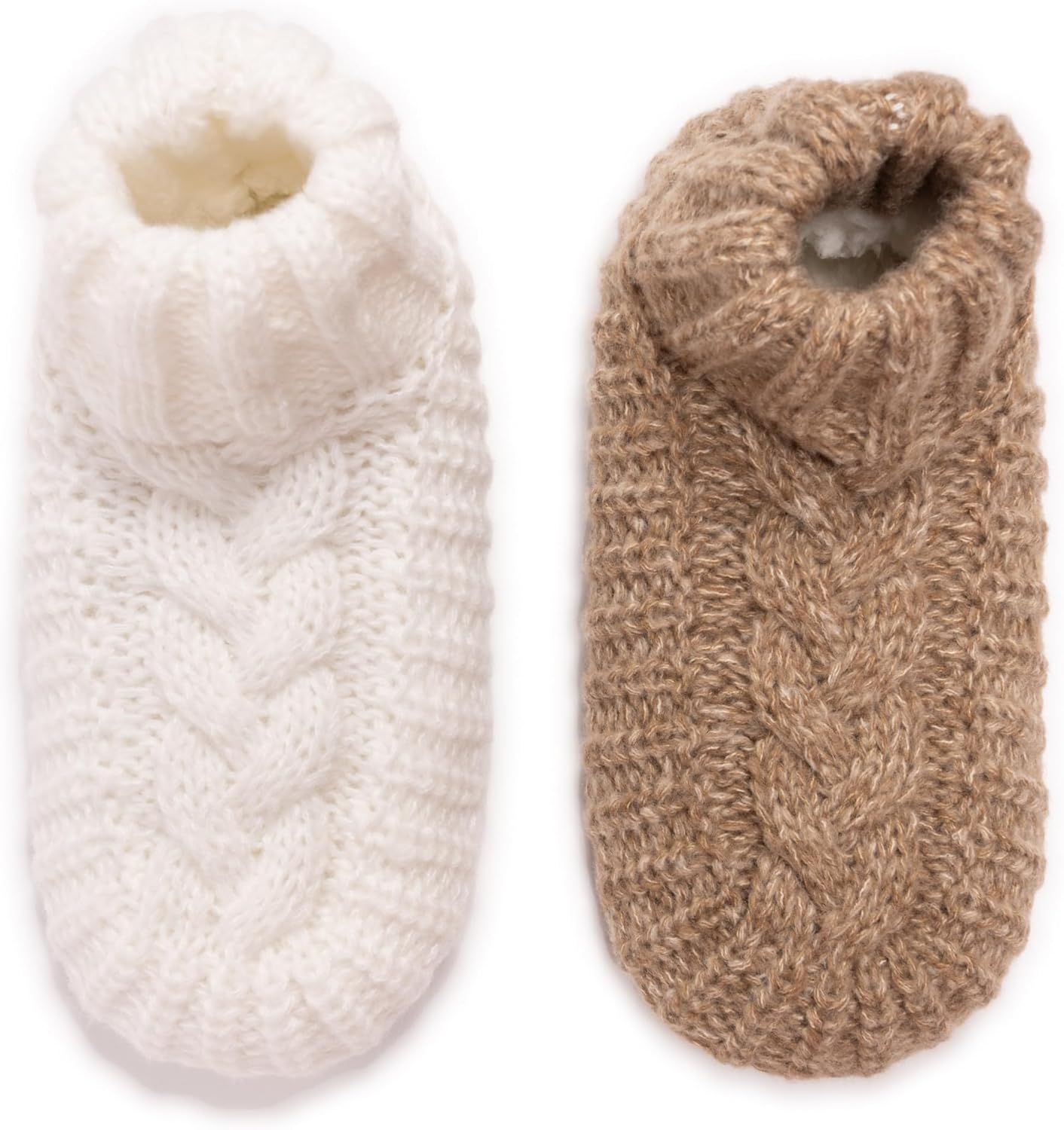 MUK LUKS Women's Cuffed Sweater Knit Ballerina - 2 Pair Pack, Beige/Ivory, L/XL