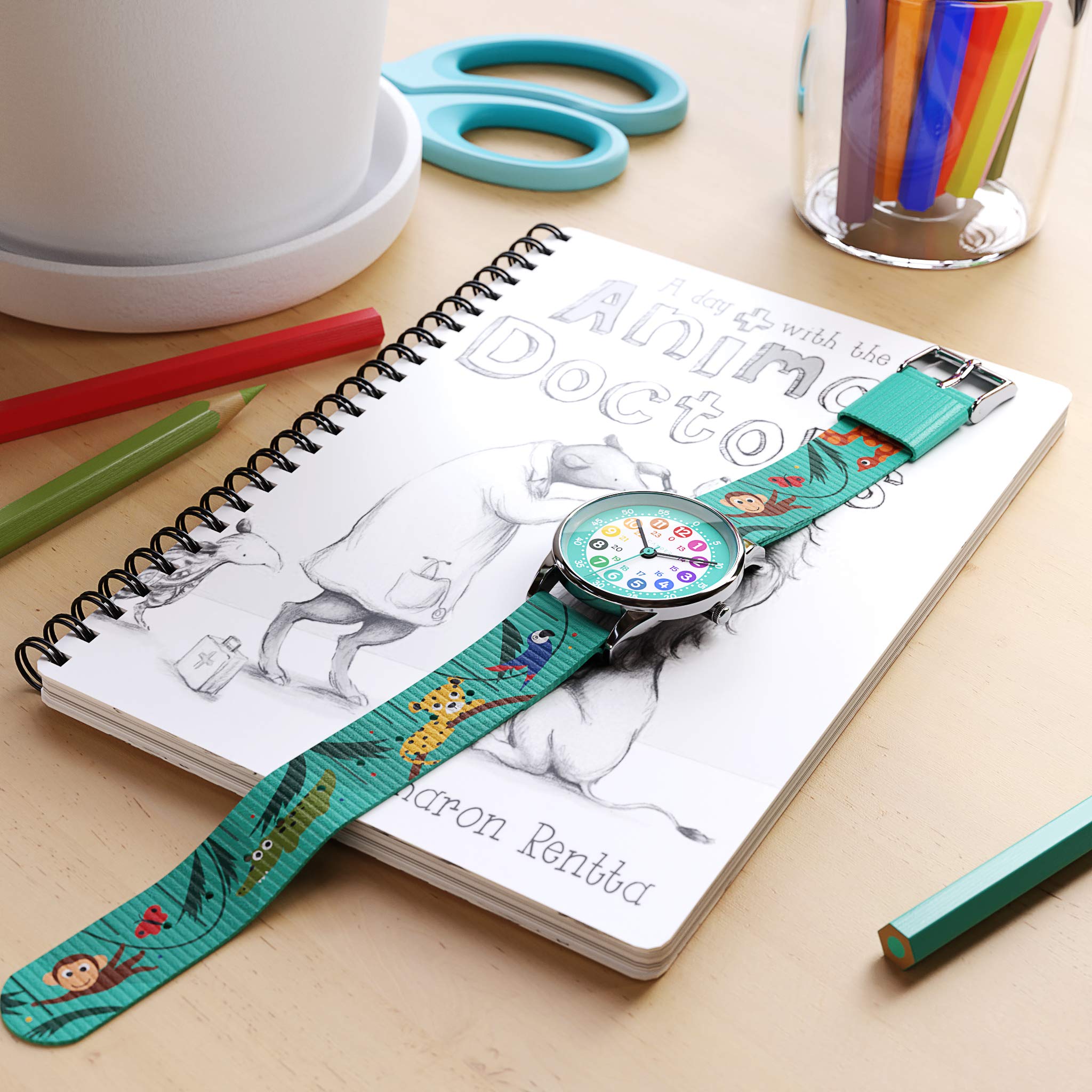 Cander Berlin MNA 1230 T Kinderarmbanduhr Kinderuhr Armbanduhr Jungen Mädchen Uhr Lernzifferblatt Tiere türkis bunt