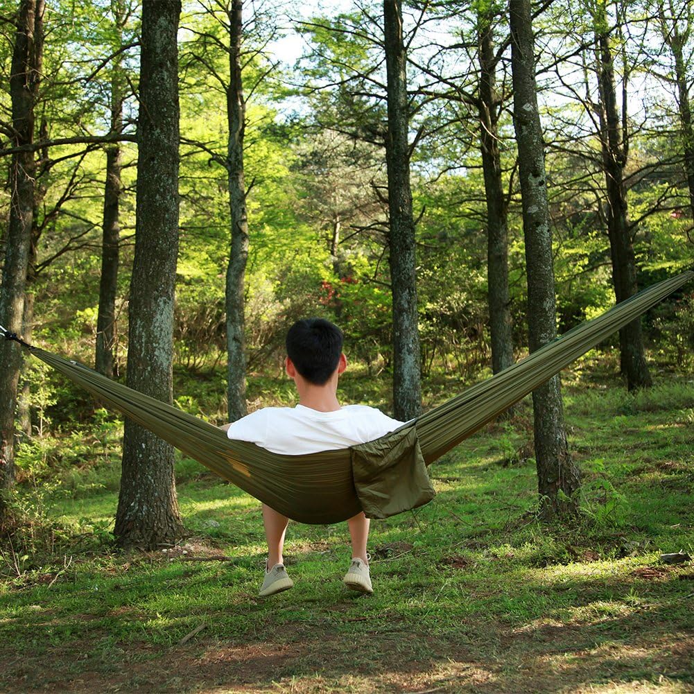 Camping Hammock with Net, 2 Person Portable Hammock, Nylon Parachute Hammock Tent with Tarp Tree Straps for Camping Backpacking Travel Beach Backyard Outdoor Hiking, Ship from US (Dark Green)