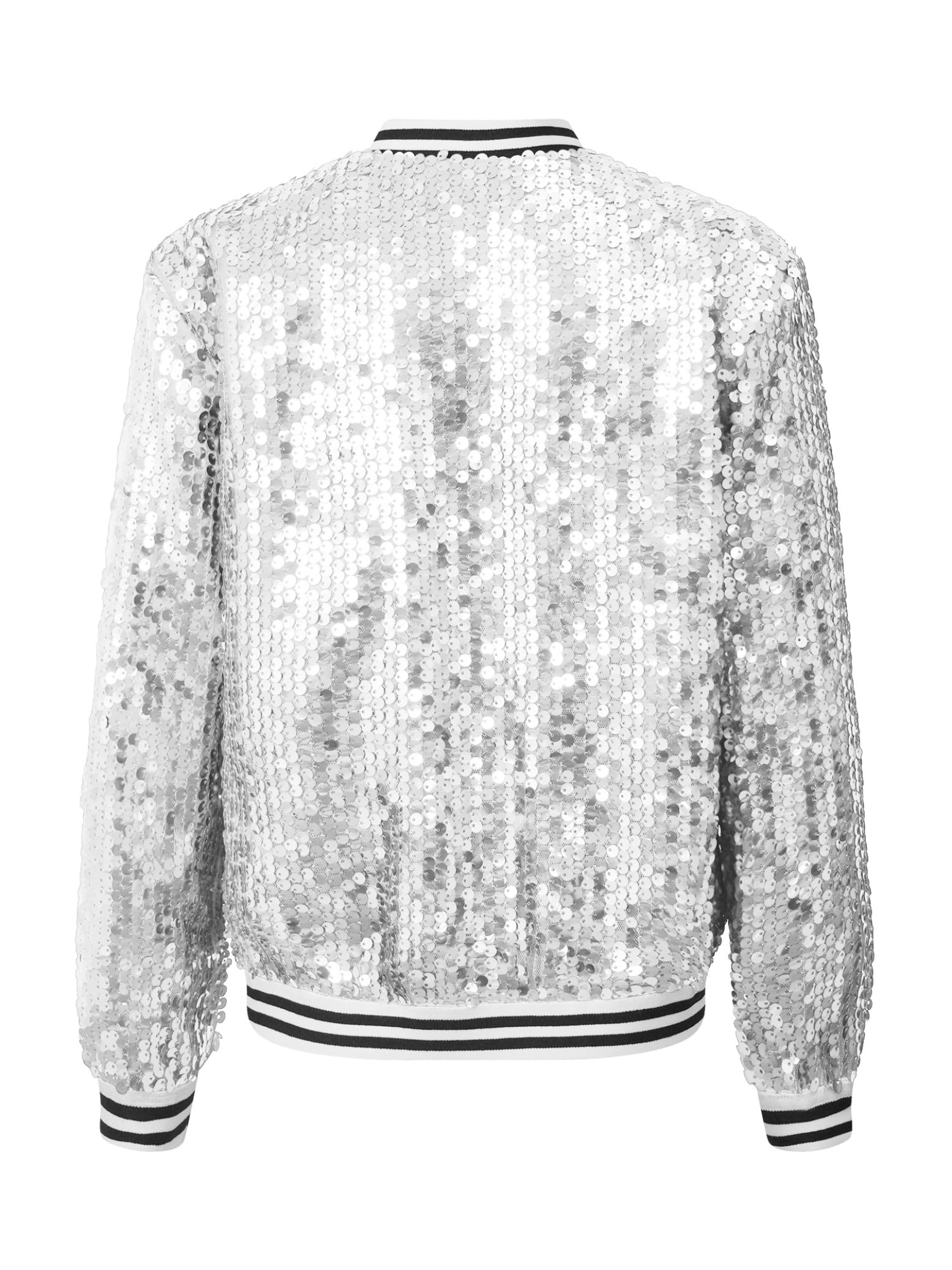 Hedmy Chaqueta Bómber de Lentejuelas para Niños Chaqueta de Danza Jazz Hip-Hop con Cremallera Ropa de Escenario 5-16 Años