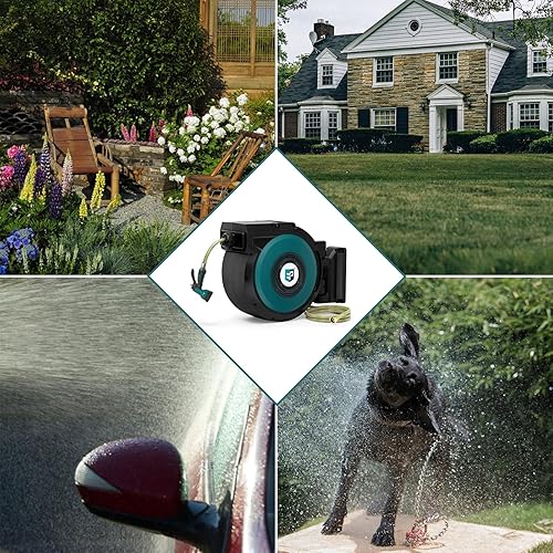 Miniatura 7 de EP Carrete de manguera de jardín retráctil, 12 pulgada x 100 pies, carretes de manguera de jardín resistentes montados en la pared, con boquilla