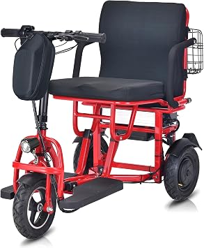 LED 3 Wheel Folding Mobility Scooter for Adults, Max 300lb, Red