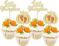 Vista 12 de 24 decoraciones de calabaza Oh Baby para cupcakes con purpurina de calabaza para cumpleaños, baby shower, decoración de pastel de cumpleaños, baby
