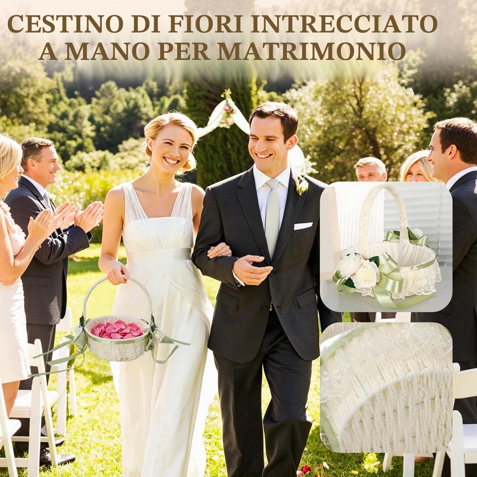 Cestini per ragazze di fiori per matrimonio, cesto di fiori per matrimoni intrecciati a mano, romantici ed eleganti, cesti per ragazze di fiori per matrimoni e decorazioni per la (5800)