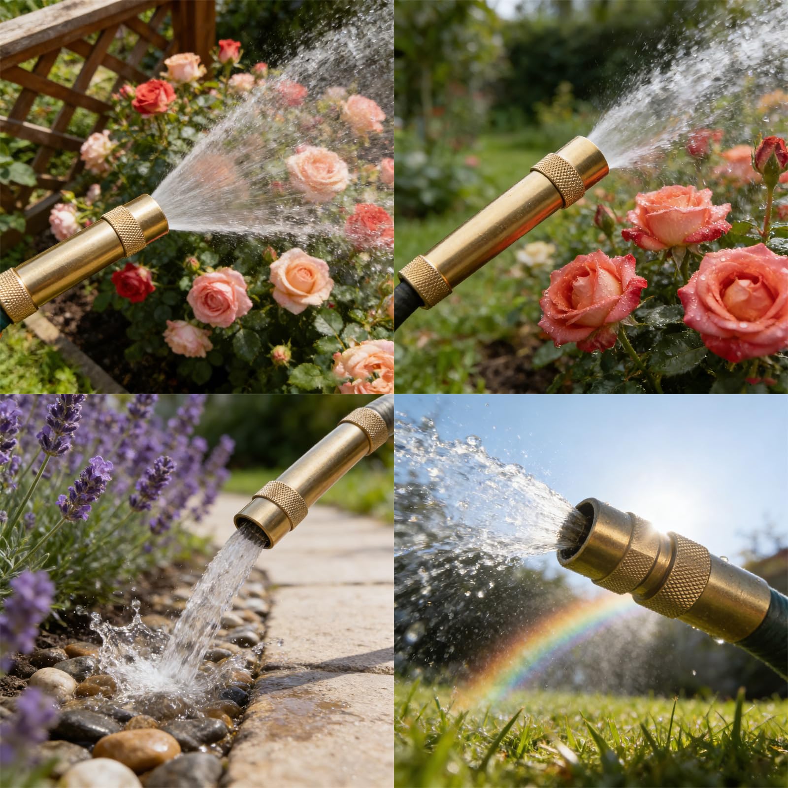 Ugello per tubo flessibile in ottone, controllo regolabile, ugello spray in ottone, spruzzatore da giardino per giardinaggio e pulizia per prati da giardino, irrigazione e spray efficienti