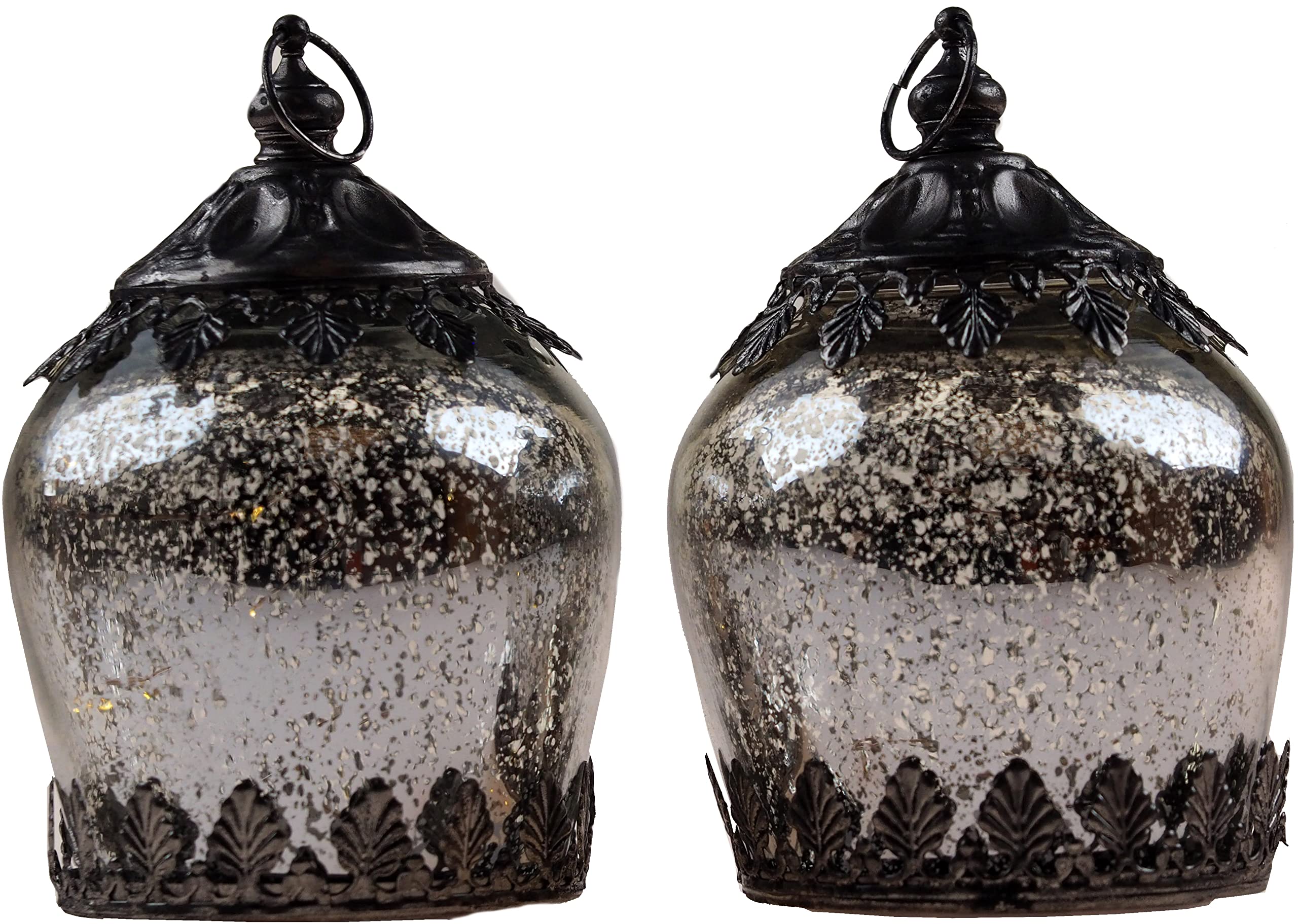 Indian Inspired Design LED Battery Operated Light Up 13cm Lanterns (Set of 2)