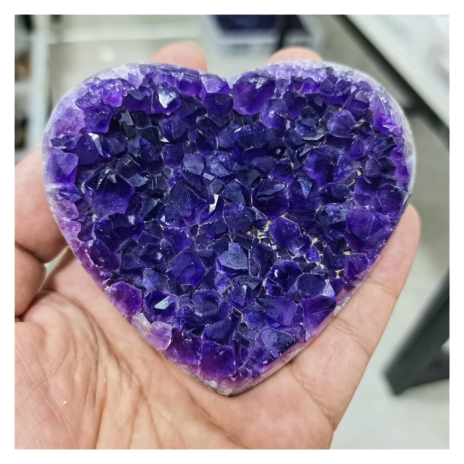 Cristal Natural Áspero Amatista Natural Geoda Corazón Amoroso Forma Cuarzo Racimo Cristal Espécimen Energía Curación (Tamaño : 490-570g) DINZHHENGYIN(Size:490-570g)