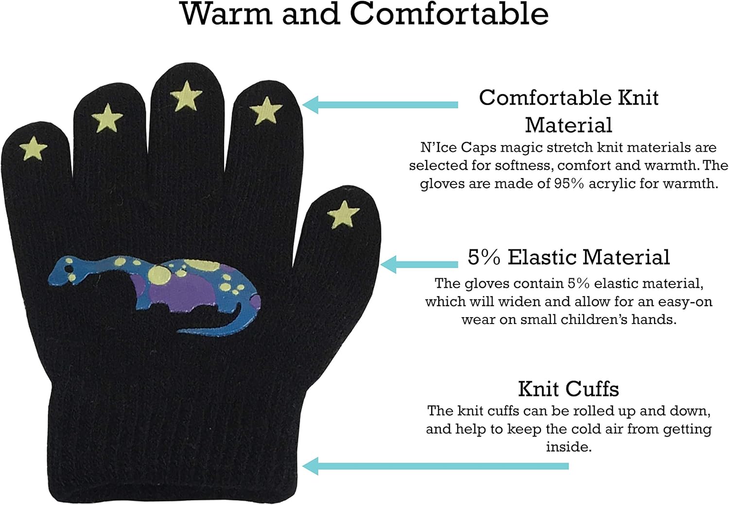 N'Ice Caps Boys Girls Magic Stretch Gloves 3 Pair Pack Assortment: Clothing, Shoes & Jewelry