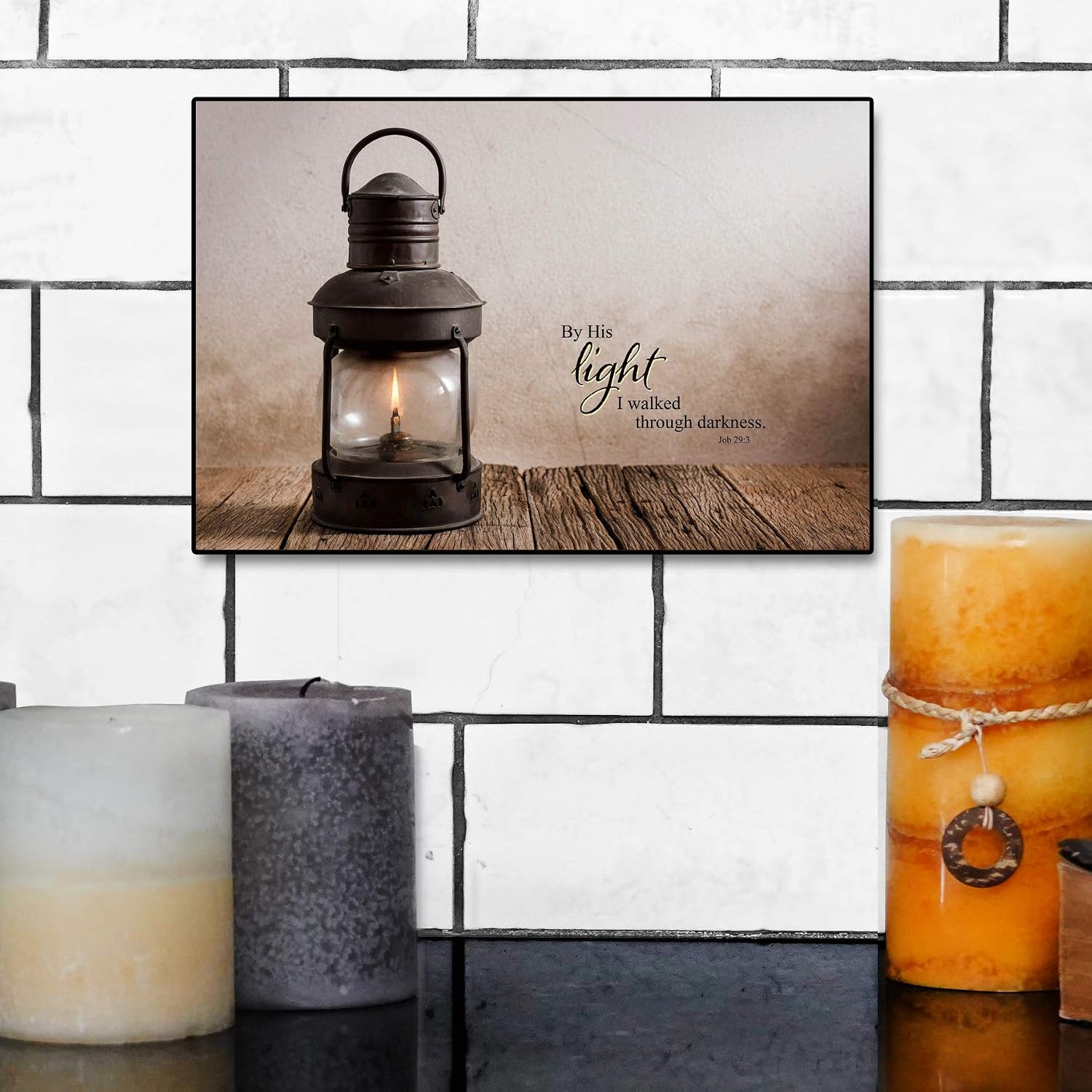 LACOFFIO Rustic Lantern Job 29:3 Wall Art Décor Plaque 9”x 6" Housewarming Gift Idea
