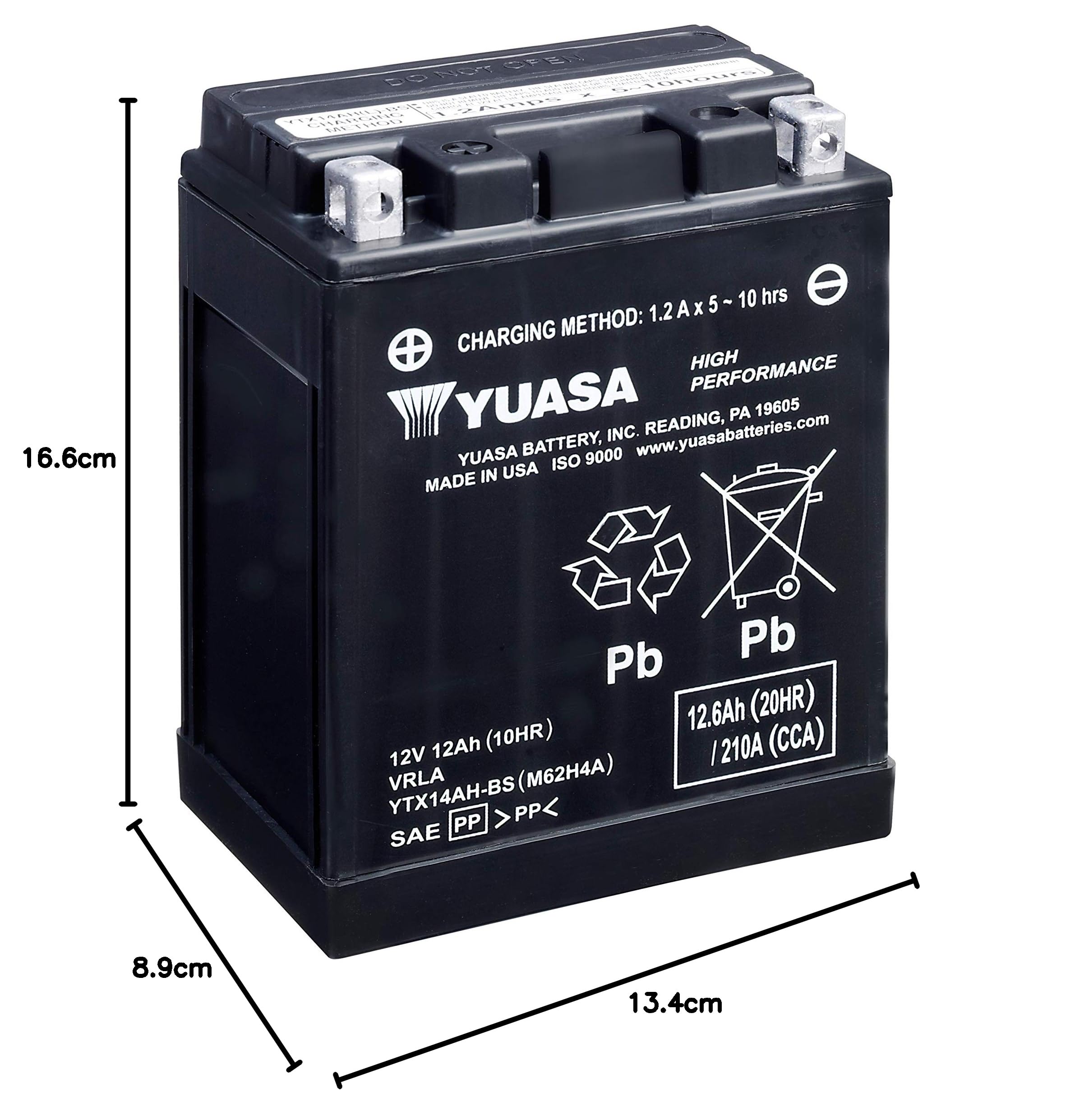 Yuasa YTX14AH 12V 210 CCA Hochleistungs-Motorradbatterie, wartungsfrei, AGM VRLA | Hohe Leistung, wartungsfrei, langlebig, zuverlässige Leistung