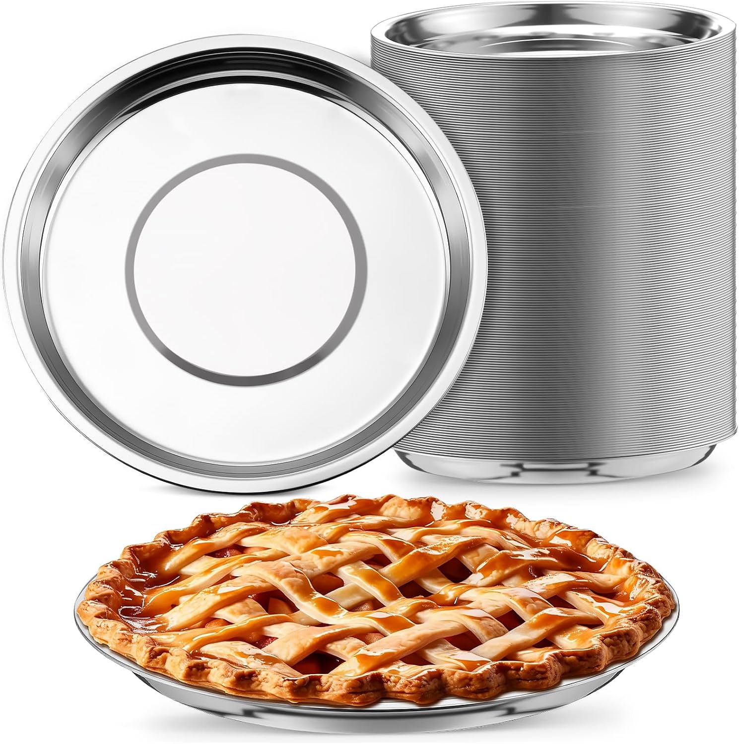 20 Pack 9 Inch Metal Pie Pan Plate Aluminum Steel Pie Tins Bulk Reusable Pizza Pan Weight Steel Standard Version Bakeware Even Heating for Kitchen Pizza Snack Cake