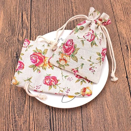 Miniatura 7 de Paquete de 24 bolsas de arpillera con doble cordón de color rosa, bolsa de arpillera de regalo, bolsas de lino reutilizables, bolsas de joyería para