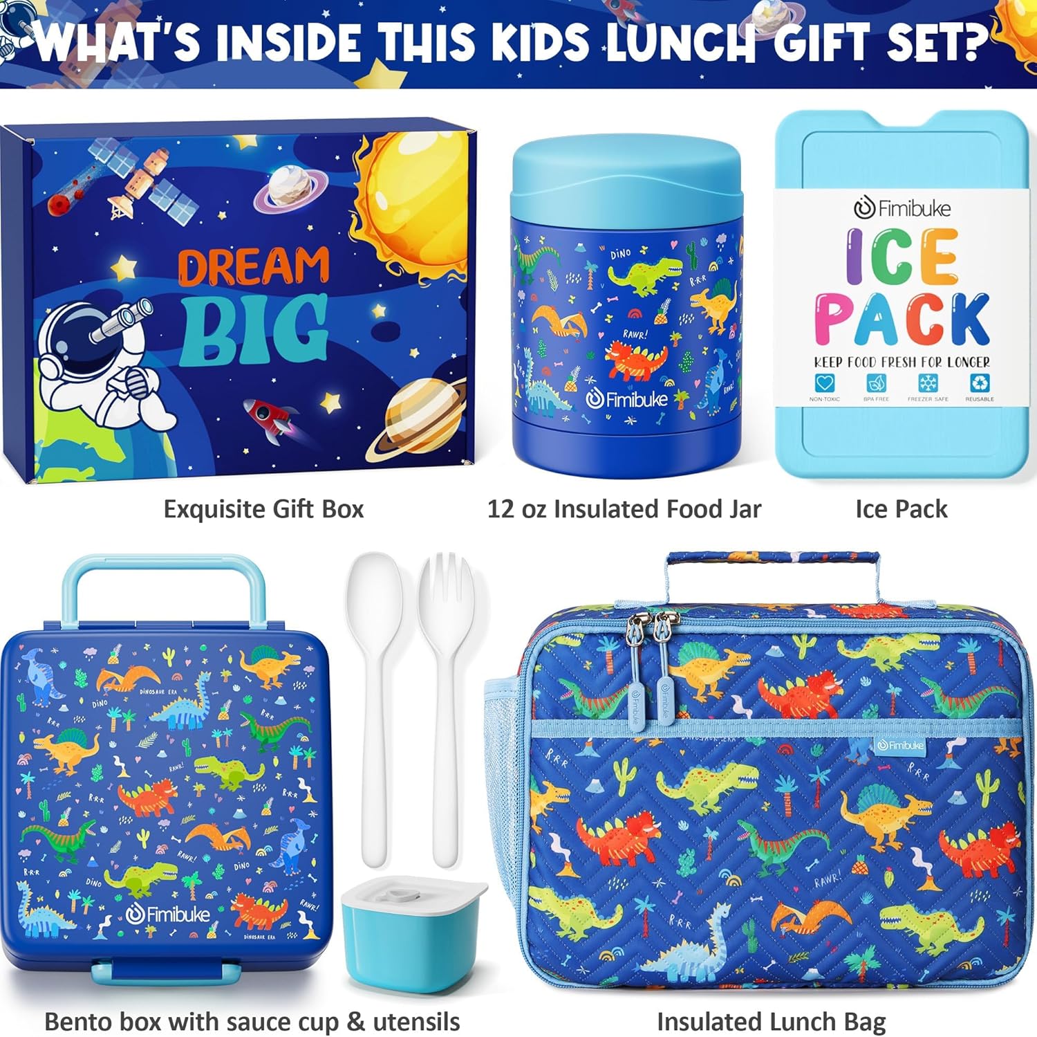 Fimibuke Kids Bento Snack Lunch Box with 4 Compartment, Insulated Bag, Stainless Steel Vacuum Thermos Food Jar, Ice Pack, Utensils Set, Birthday Gift for Age 3-12 Back to School Toddler Girl Boy - Image 2