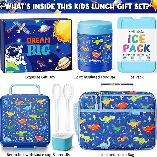 Miniatura 2 de Fimibuke Lonchera Bento para niños con 4 compartimentos, bolsa aislada, termo de acero inoxidable al vacío, paquete de hielo, juego de cubiertos,