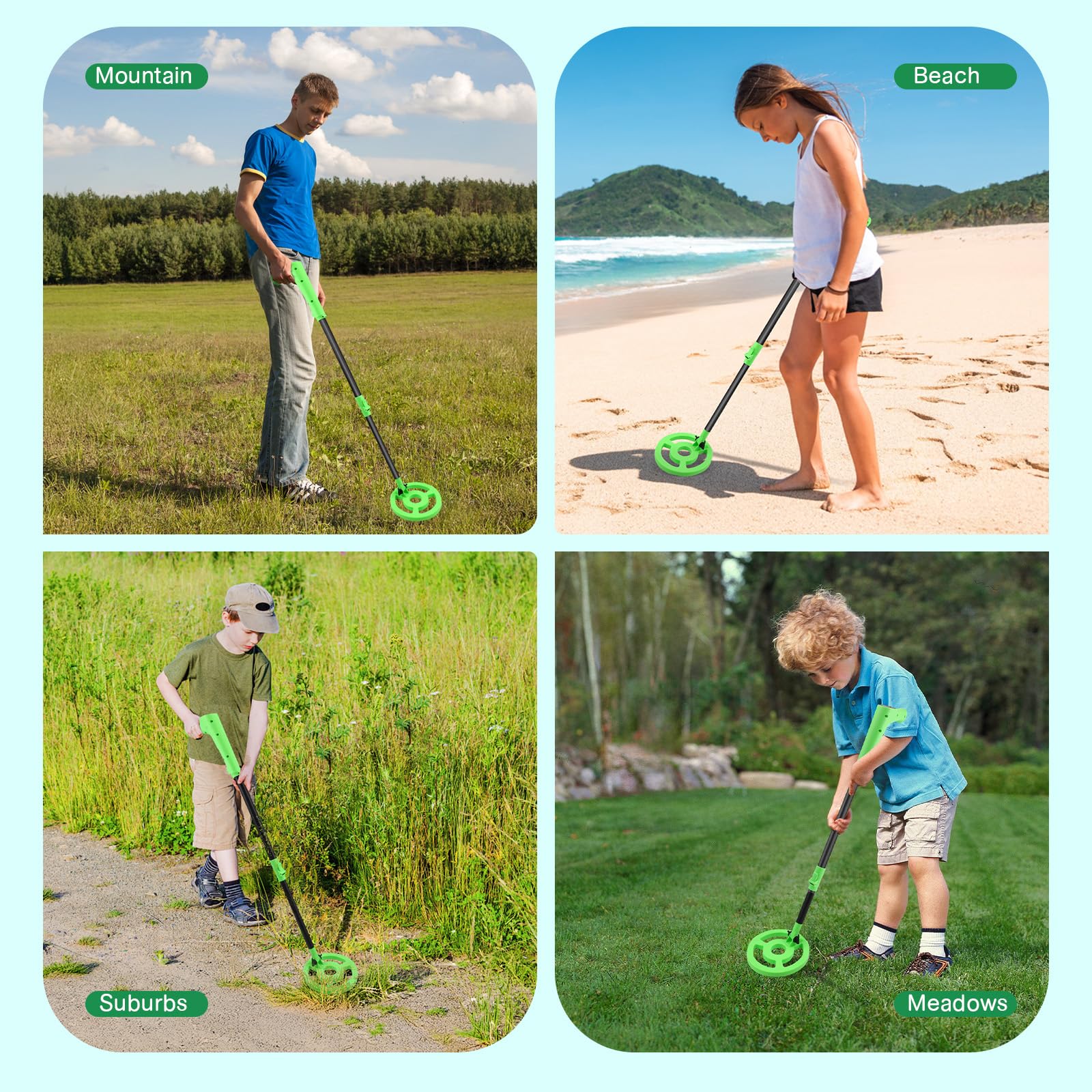 Détecteur de Métaux pour Enfants, Haute précision, écran LCD, Bobine étanche IP65, Manche Réglable 73-93 cm, Léger 600g, Détecteur d'or pour Enfants pour l'exploration en