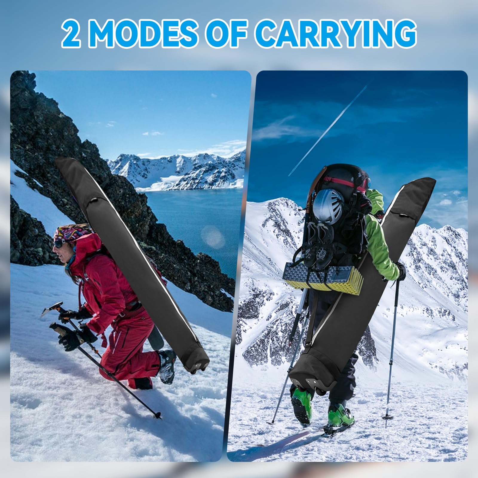 Bolsa de esquí con ruedas, funda de almacenamiento para snowboard, impermeable, tela Oxford 600D, bolsa de viaje con correas ajustables y ruedas para esquí, yoga, equipo deportivo, transporte, 200 x