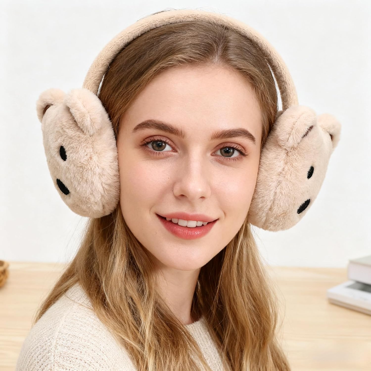 Ear Muffs for Winter Girls Boys, Faux Fur Earmuffs, Fluffy Little Bear Ear Warmers, Foldable Ear Warmer Earmuffs for Womens And Boys