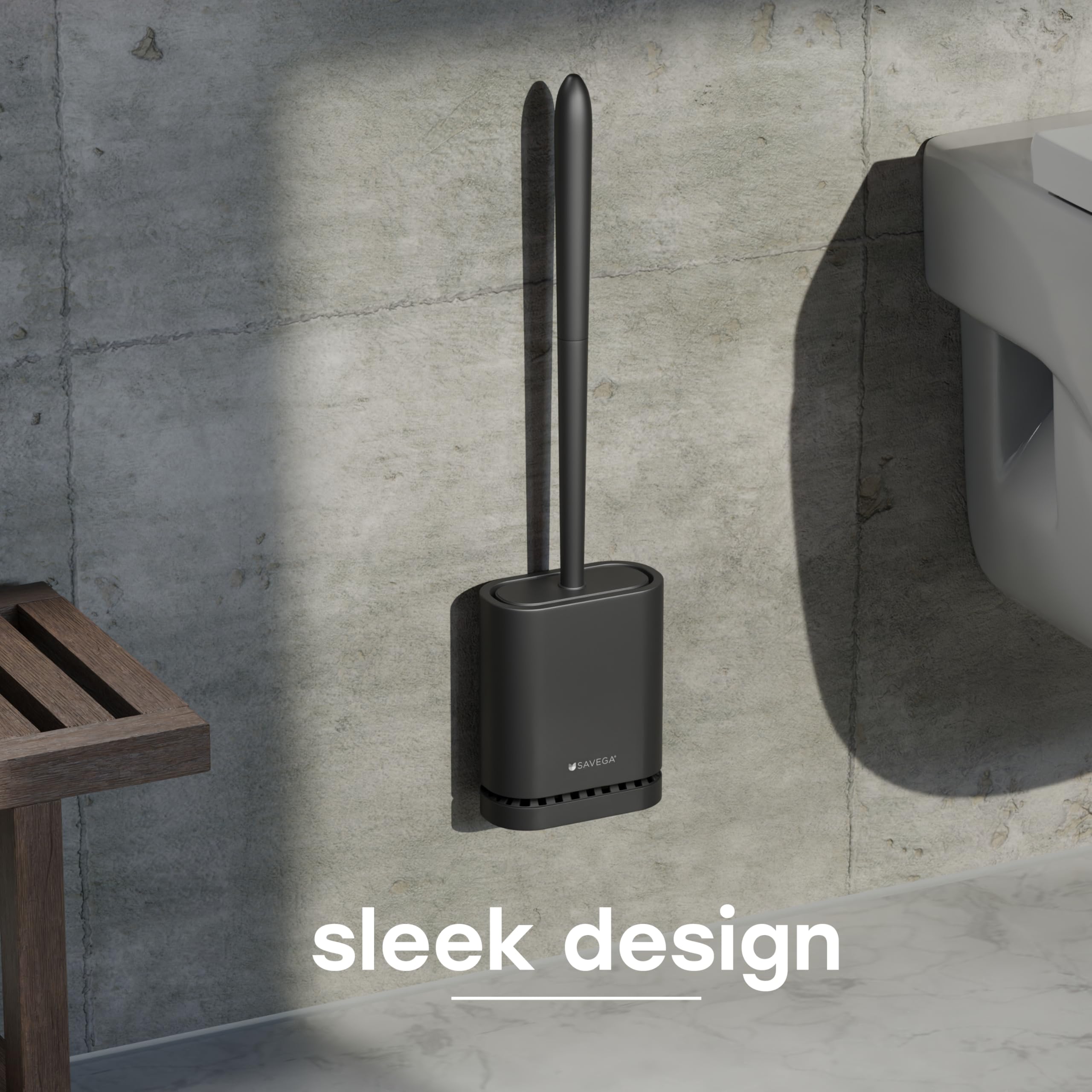 SAVEGA Silicone Toilet Brush - Black Toilet Brush Silicone with Splash Guard & Drill-Free Wall Mounting - Fast-Drying Design (1-Pack) - Image 3