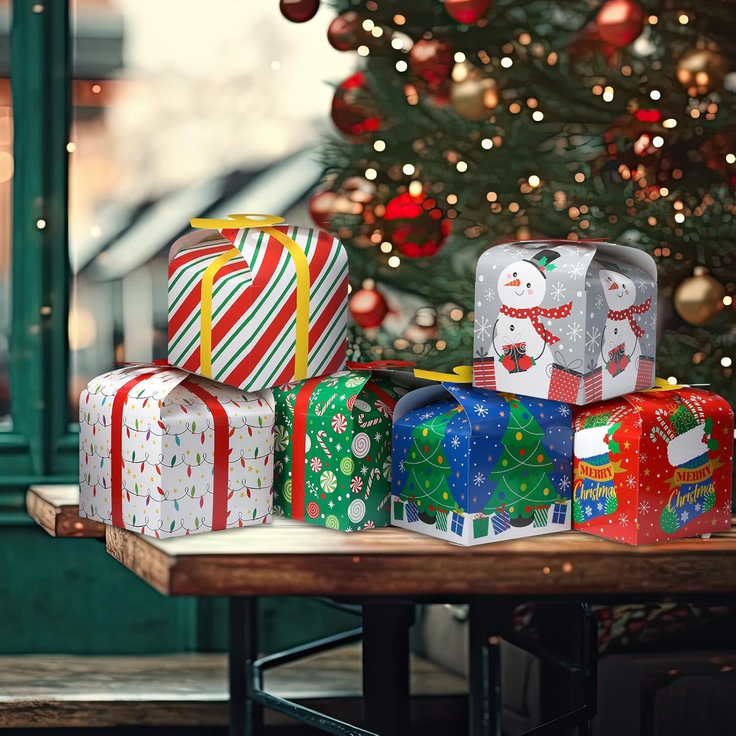 Funrous 24 Pcs Christmas Large Gift Boxes with Bow Xmas Paper Treat Candy Goodie Boxes 3D Holiday Cookie Holders for Winter Christmas Birthday Party Favor Snack Wrapping Supplies, 6 Styles - Image 7