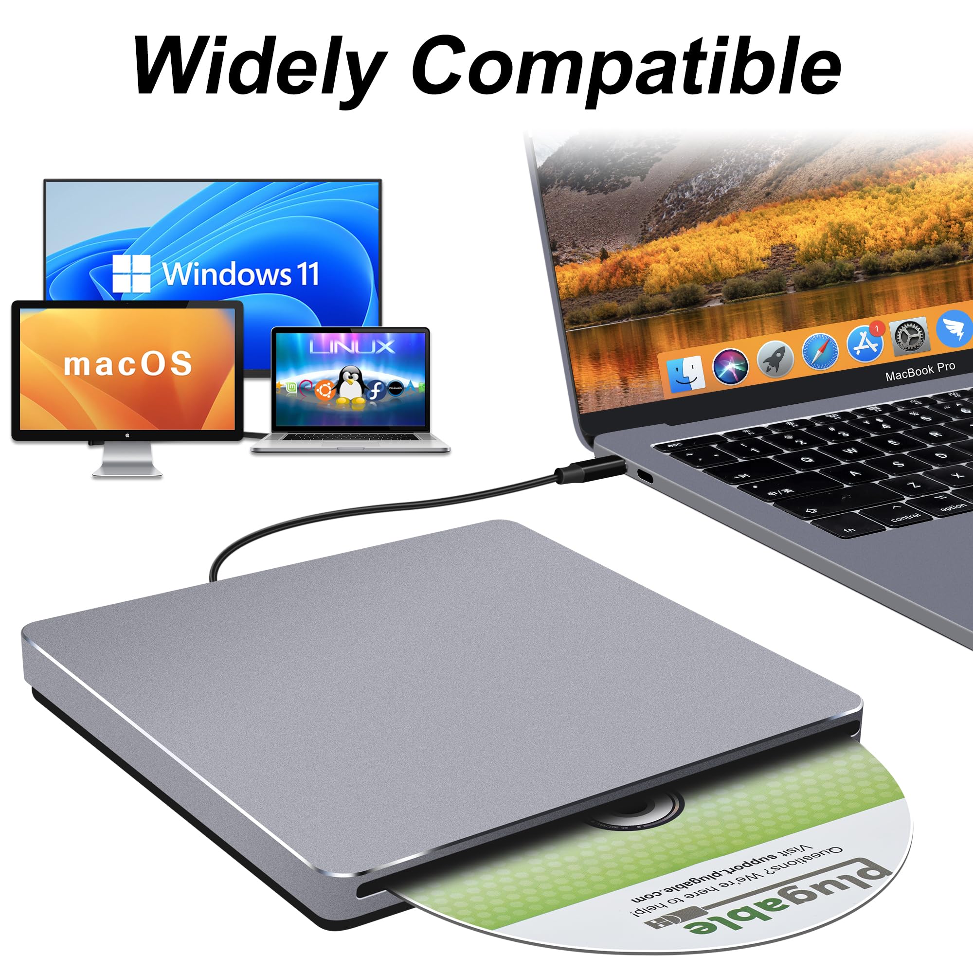 NOLYTH CD Drive External for Mac: USB C DVD Burner Player