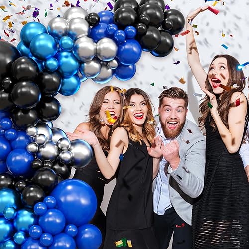 Miniatura 4 de Paready Kit de arco de guirnalda de globos azules y negros, 122 piezas de arco de globos metálicos azules y plateados para cumpleaños, baby shower,