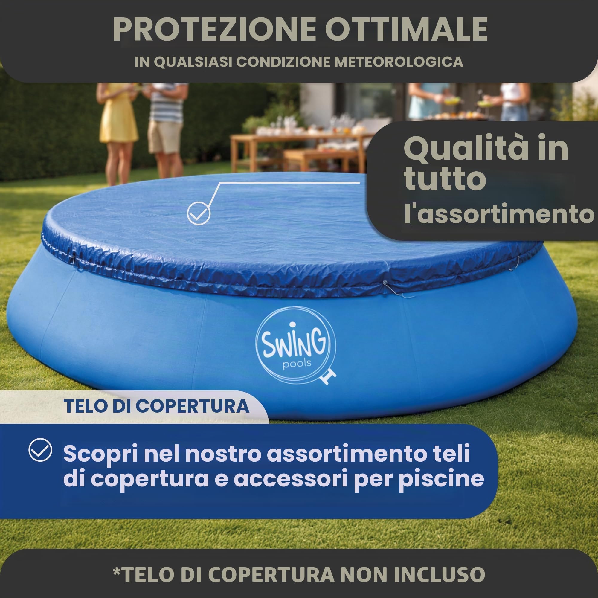 HAF Piscina Swing Quick-Up di colore grigio (Ø 366 x 91 cm), circa 6.700 litri, piscina autoportante (rotonda), piscina gonfiabile da giardino per bambini e adulti, non sono necessari attrezzi