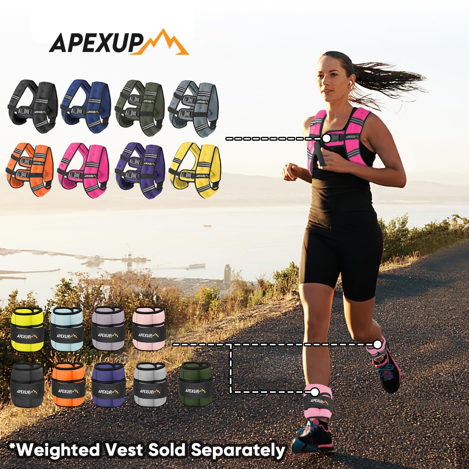 APEXUP Pesas de tobillo ajustables para hombres y mujeres, correas de peso modulares para yoga, caminar, correr, aeróbicos, gimnasio