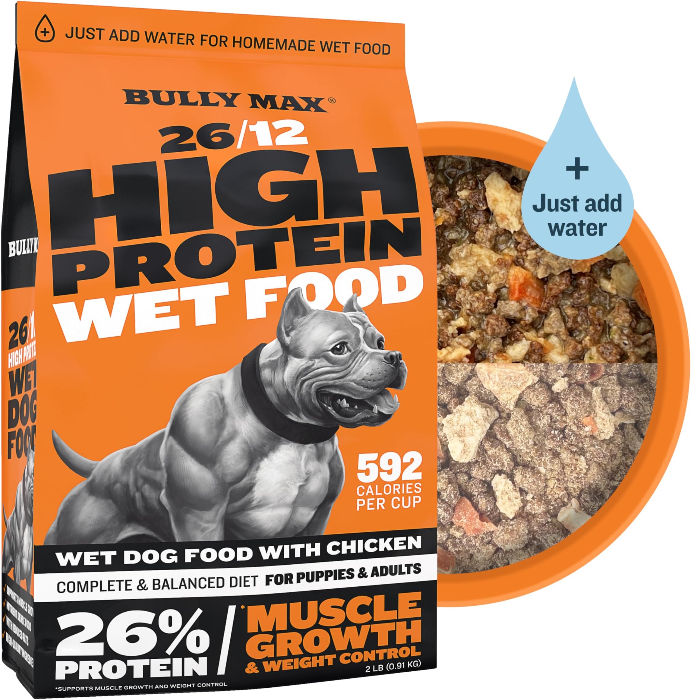 Wet Dog Food for Adults & Puppies - Dehydrated High Protein Instant Fresh Soft Dog Food with Chicken - Healthy Muscle Growth for Small & Large Breeds - 2 Dry Pounds (Makes 5.5 lbs. Wet Food)
