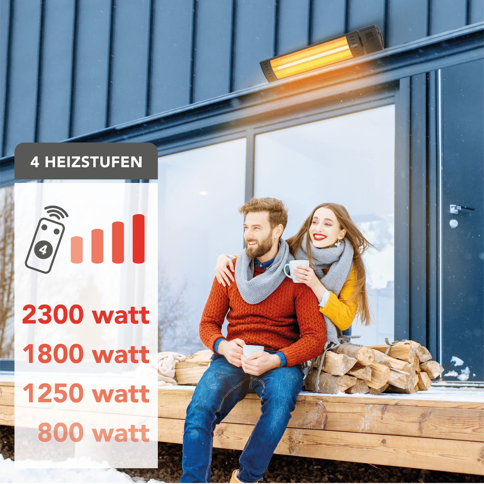 Stufa a infrarossi per terrazza, 2300 W, 4 stadi, Protezione IP65, per interni ed esterni, Nero