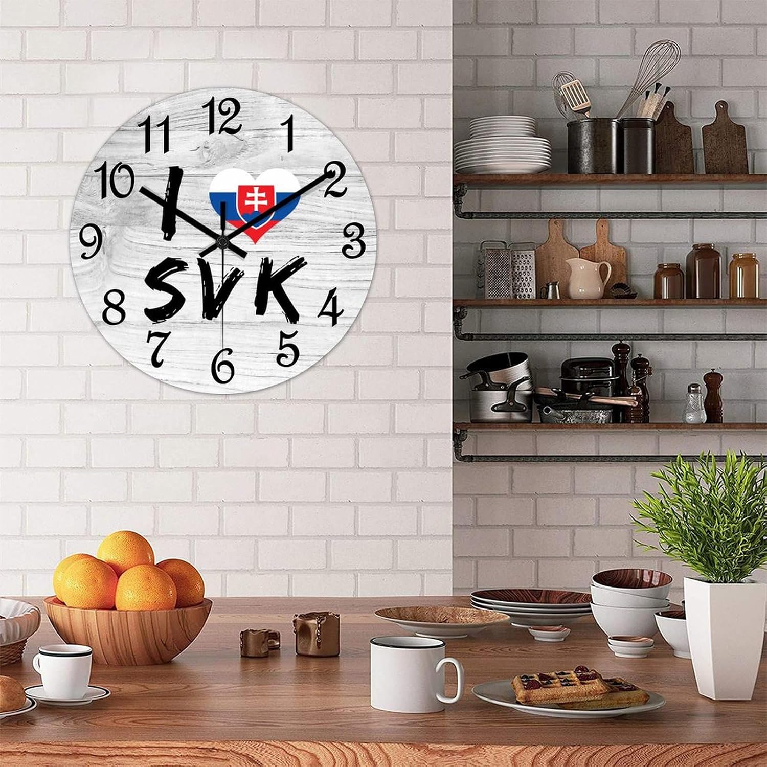 I Love Slovakia Wall Clock Slovakia National Flag Wooden Wall Clocks Battery Operated 15 Inch Non-Ticking Retro Cabin Wall Decor for Kitchen Bedroom Living Room Office, Style-6, sbrwt3xq3ztq
