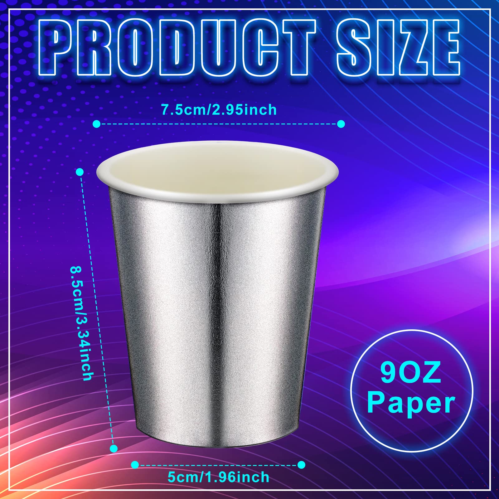 Amazon.com: 100 Pcs Disposable Paper Silver Cups 9 oz, Iridescent
